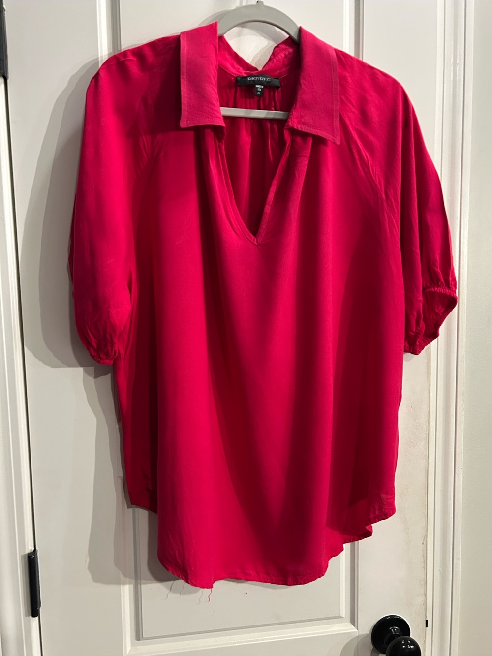 Karen Kane Hot Pink V-Neck Collared Blouse